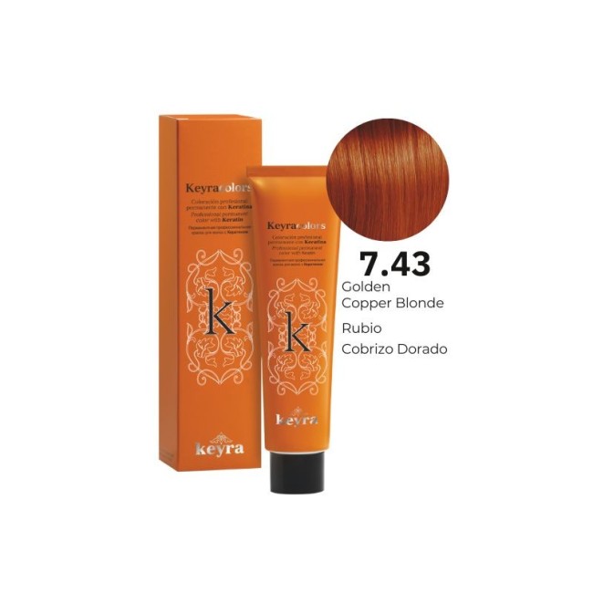 Tintes de Pelo Keyra Tubo 100ML Rubio Cobrizo Dorado Nº 7.43